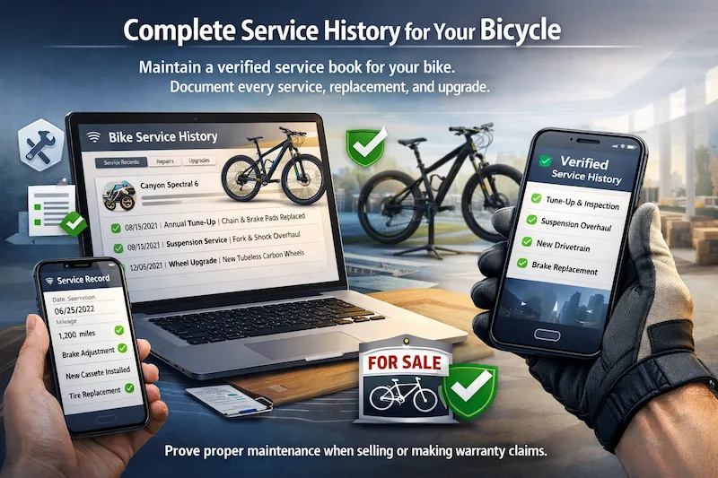 Complete Service History — verified service book on laptop and mobile